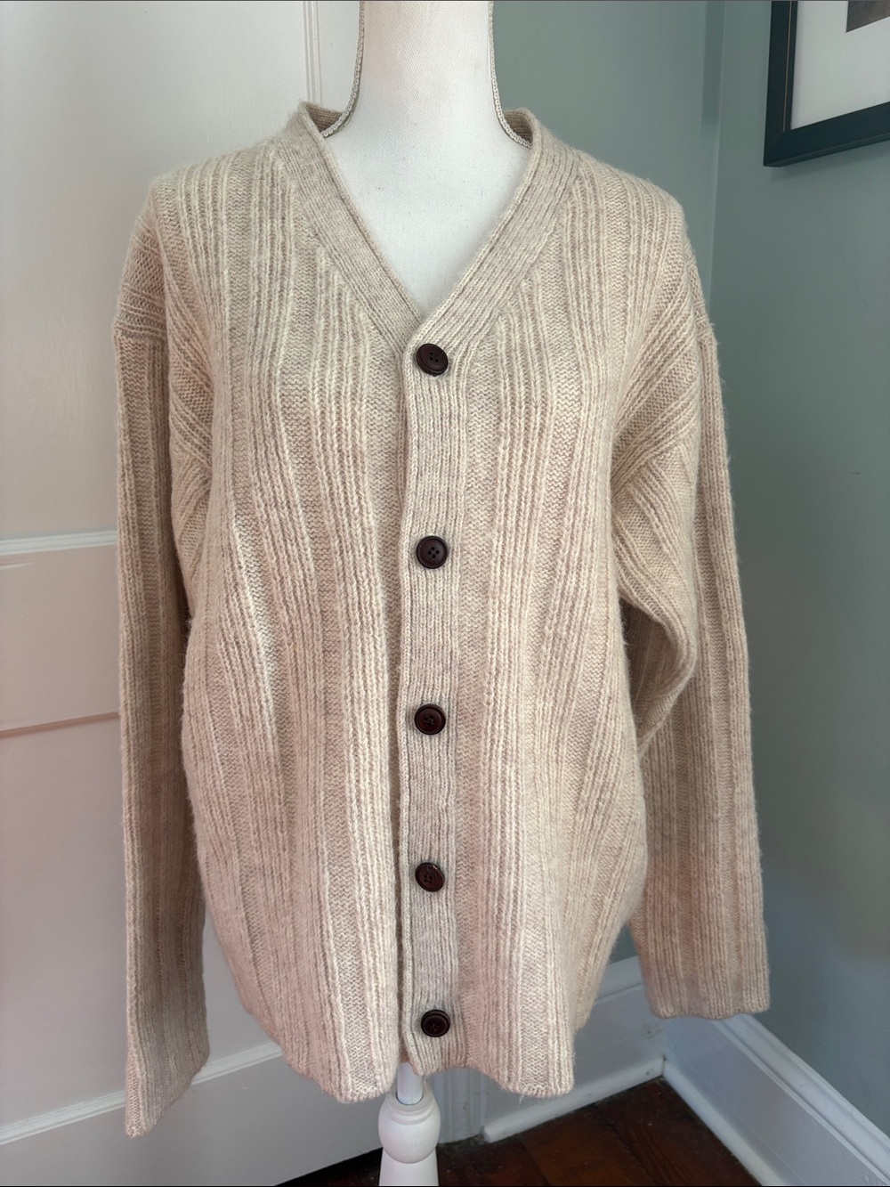 Vintage J.Crew Oarsman 1990s Heavy 100% Wool Ribbed Cardigan Sweater Grandpa M